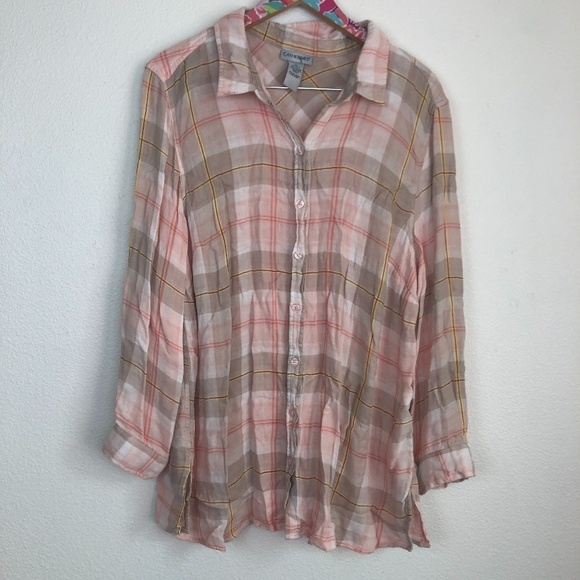 Catherines pink plaid button down size 1X / 1036 - Picture 1 of 4